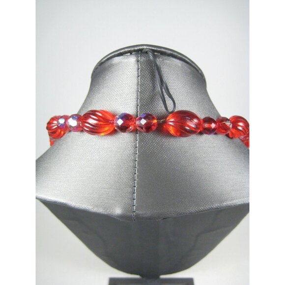 Red Plastic and Glass Beaded Necklace 31 in Vintage Strand Aurora Borealis READ - Picture 13 of 15